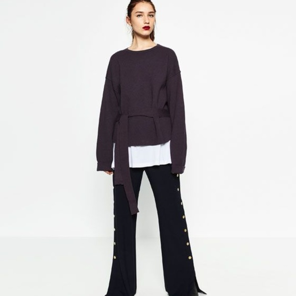 Zara Sweaters - Zara NWT Plum  Purple Tie Waist Oversized Sweater